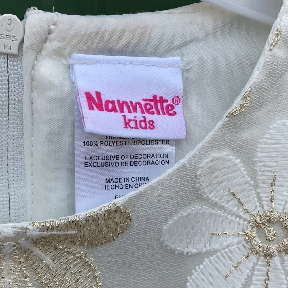 Girls Nannette Kids Floral Gold & Cream Color Formal Sleeveless Dress Size 12